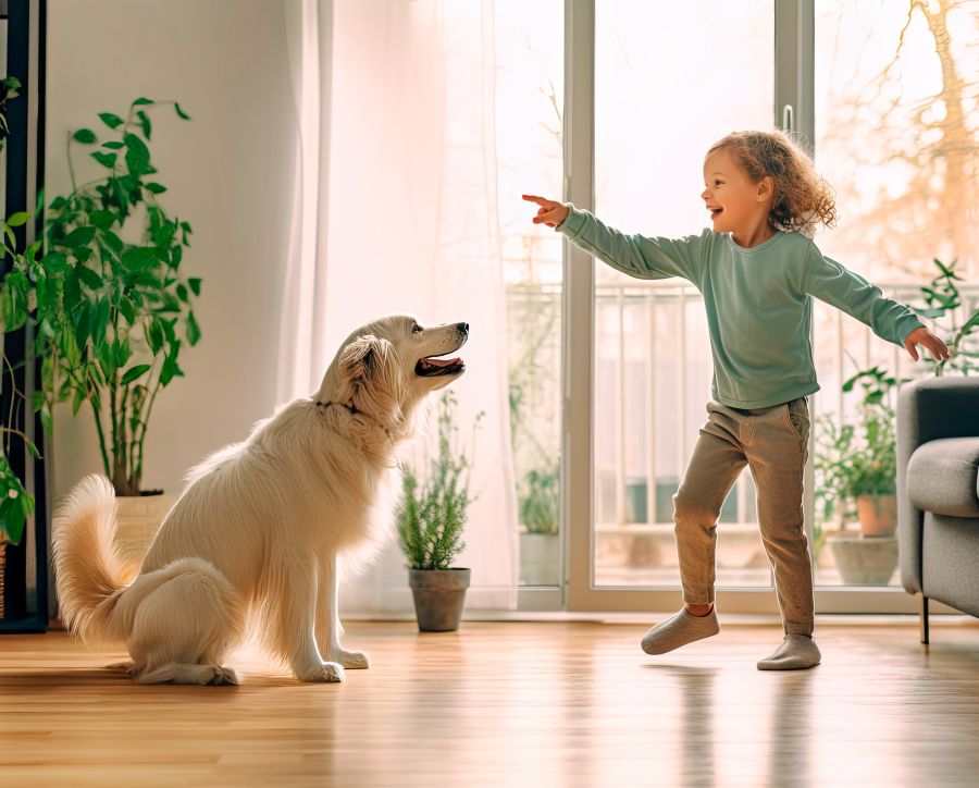 Titelbild Hund mit kleinem Jungen mobile Titelbild Hund mit kleinem Jungen mobile
